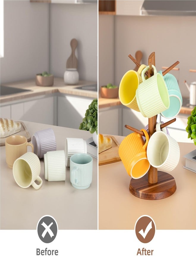 E-ROOM TREND Acacia Wood Mug Holder Tree, 6 Hooks Wooden Mug Organizer for Kitchen Counter & Coffee Bar, Easy to Assemble, Natural Wood Color, Ideal for Small to Medium Mugs - Image 4